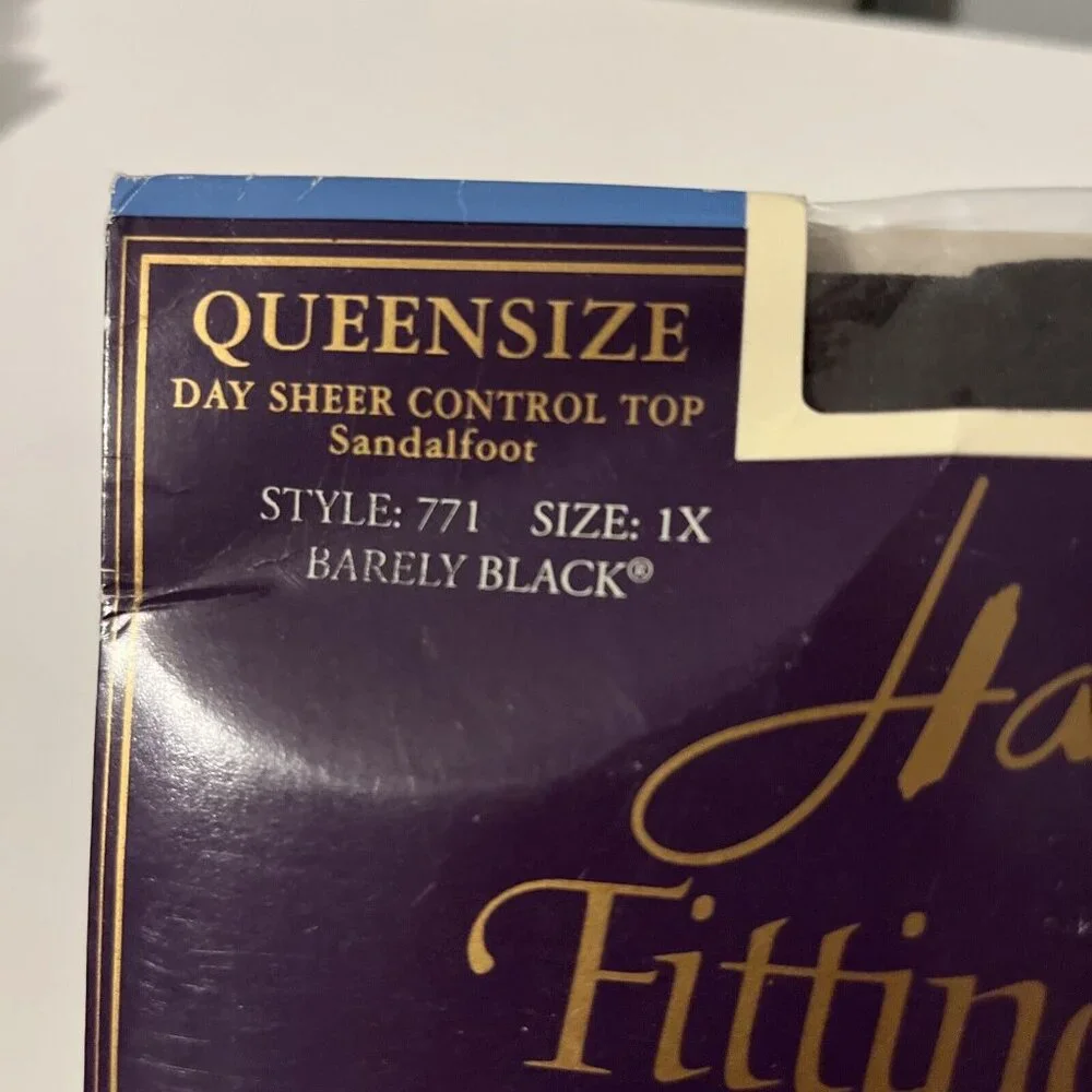 Vintage Hanes Fitting Pretty Control Top Pantyhose Queen Barely Black 1X